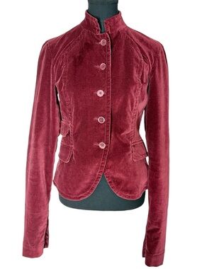 LUCKY BRAND Burgundy Wine Velvet Blazer Jacket Lined Victorian Buttons Medium